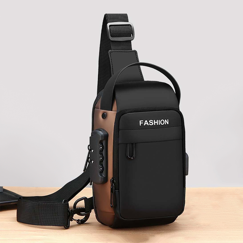 Sling Backpack Shoulder - กระเป๋าสะพายข้างผู้ชายแบบมีช่องเสียบ USB และระบบล็อครหัสป้องกันการโจรกรรม สำหรับขี่มอเตอร์ไซค์