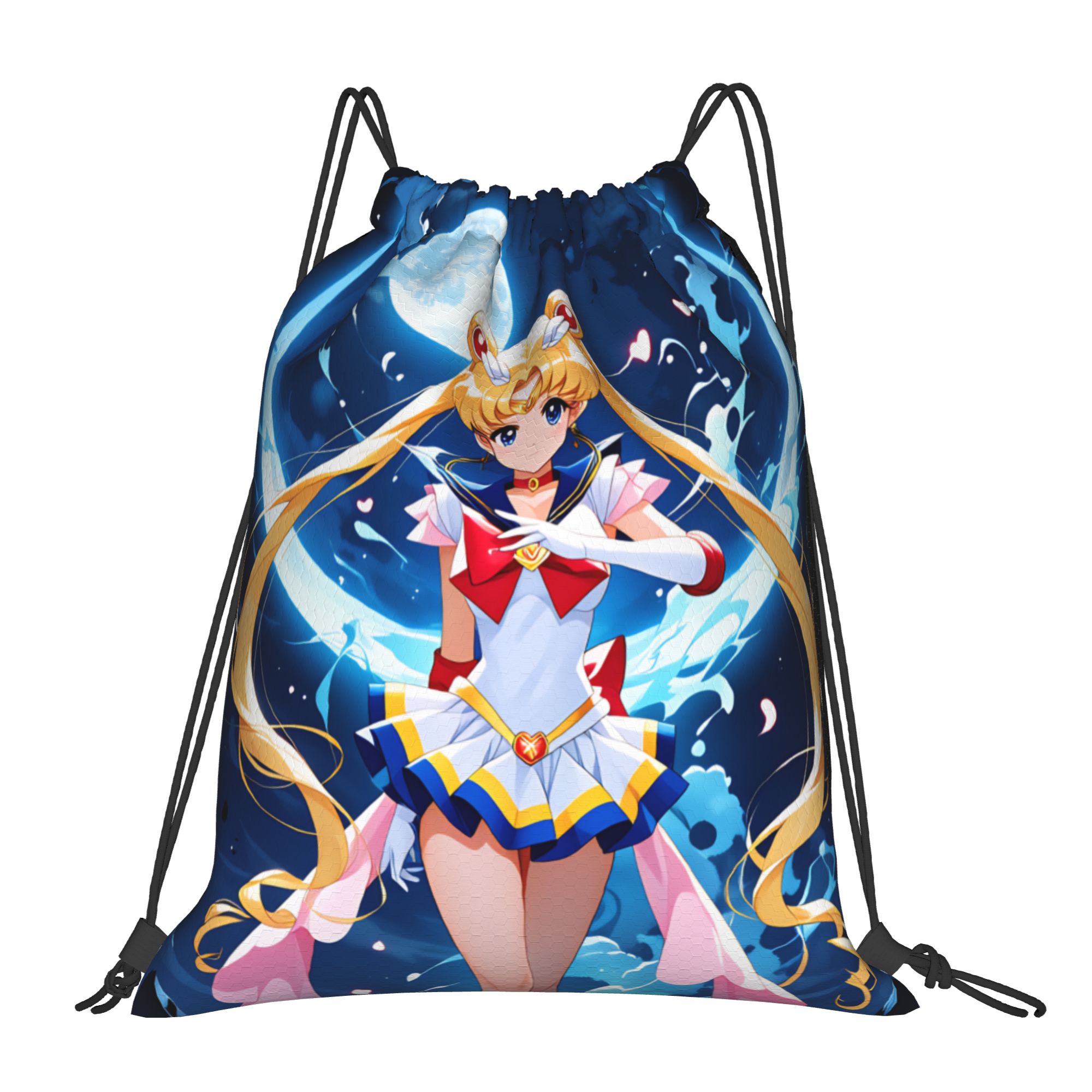 Drawstring Gym Bag - กระเป๋าเชือกรูดลายเซเลอร์มูนแบบกำหนดเอง สำหรับผู้หญิงและผู้ชาย น้ำหนักเบา ลายกระต่าย เจ้าหญิงเซเรนิตี้ อนิเมะ