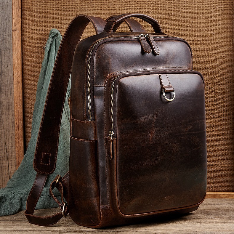Leather Backpack Vintage - กระเป๋าเป้สะพายหลังหนังแท้เคลือบแว็กซ์สำหรับผู้ชาย | กระเป๋าเป้สะพายหลังสำหรับนักธุรกิจและการเดินทาง | กระเป๋าเป้สะพายหลังสำหรับเดินทางแบบหนังฟอกฝาดจากพืช