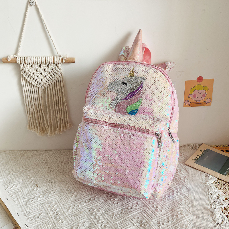 Fashion Backpack Women - กระเป๋าเป้สะพายหลังลายยูนิคอร์นประดับเลื่อมสีชมพู น้ำหนักเบา ขนาดเล็ก สกรีนโลโก้ได้ แฟชั่นอเนกประสงค์ ใช้ได้ทุกวัน
