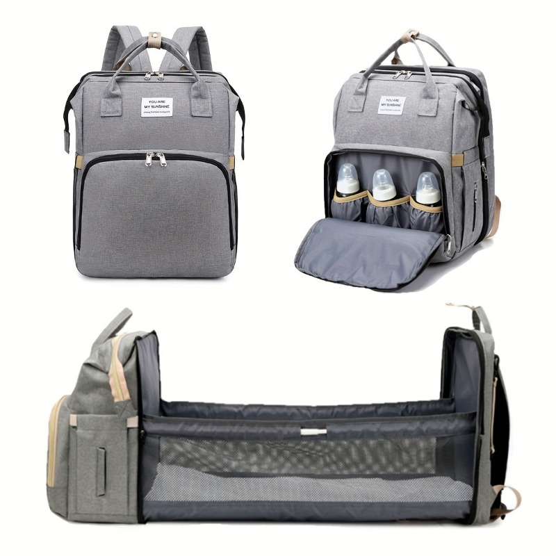 Backpack Diaper Bag - กระเป๋าคุณแม่และลูกน้อยแบบพับได้ทันสมัย กระเป๋าใส่ขวดนมและผ้าอ้อมขนาดใหญ่ กระเป๋าเป้สะพายหลังสำหรับคุณแม่