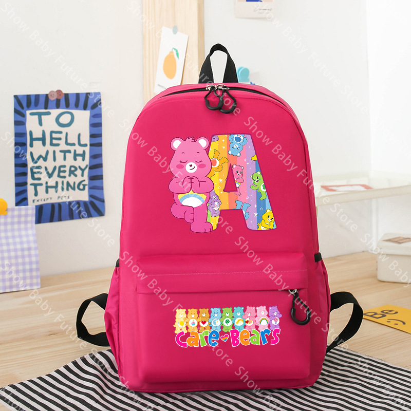 School Backpack Teen - แคร์แบร์ส อนิเมะ เกิร์ลส์กระเป๋าเป้สะพายหลังสำหรับผู้ใหญ่ ตัวอักษร A-Z วัยรุ่น
