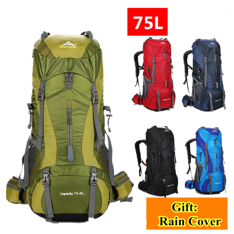 Rain Cover Backpack - 75L ผู้ชายผู้หญิงเดินป่ากลางแจ้งเดินทางกระเป๋าเป้สะพายหลังขนาดใหญ่ความจุกันน้ำการล่าสัตว์ตั้งแคมป์ปีนเขาถุงกีฬา Rucksack Rain Cover