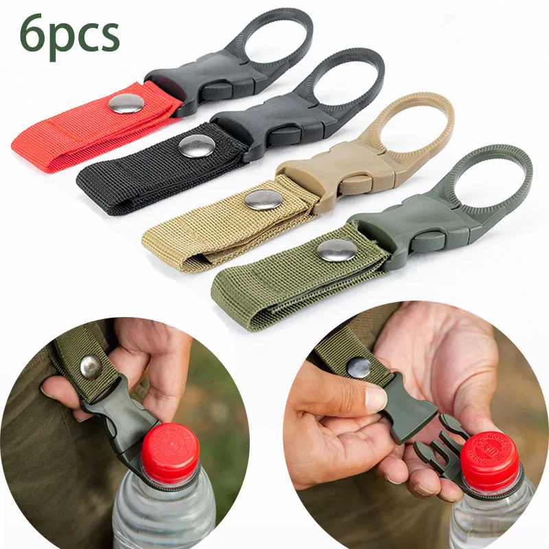 Rucksack Military Style - 6pcs Camping Webbing BUCKLE Hook ผู้ถือขวดน้ําคลิปกลางแจ้งทหารไนลอน