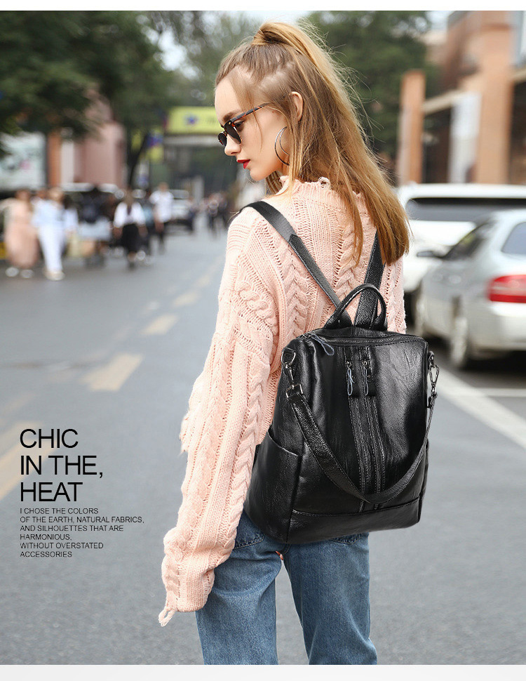 Canvas Backpack Casual - กระเป๋าเป้สะพายหลังหนังนิ่มสำหรับผู้หญิง สีดำ สไตล์ลำลองอเนกประสงค์ เหมาะสำหรับนักเรียนนักศึกษา จุของได้เยอะ ใช้สะพายไหล่หรือถือได้