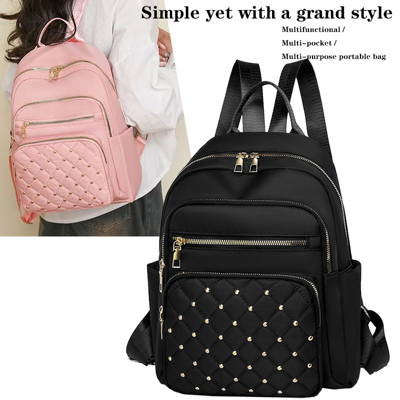 Canvas Backpack Casual - กระเป๋าเป้สะพายหลังผู้หญิงผ้าเนื้อนุ่มสำหรับใช้ในชีวิตประจำวัน ดีไซน์กระเป๋าด้านข้าง กระเป๋าเป้หลากสีเรียบง่ายสำหรับการจับคู่สไตล์ลำลอง