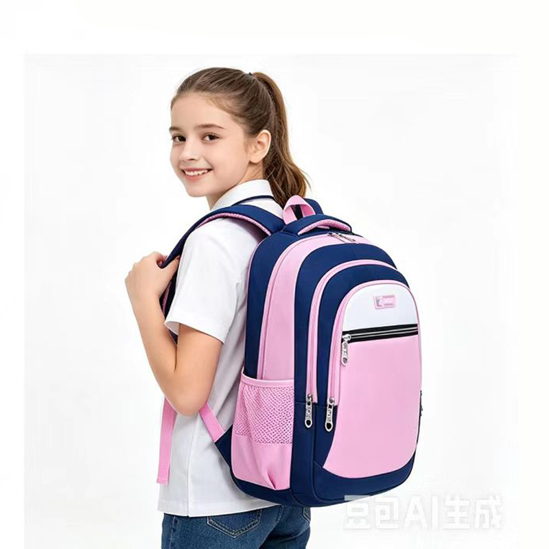 Canvas Backpack Casual - กระเป๋าเป้สะพายหลังเด็กผู้หญิง กระเป๋านักเรียน กระเป๋าสะพายไหล่คู่ สีชมพู เรียบง่ายและสง่างาม กระเป๋าหนังสือเด็ก