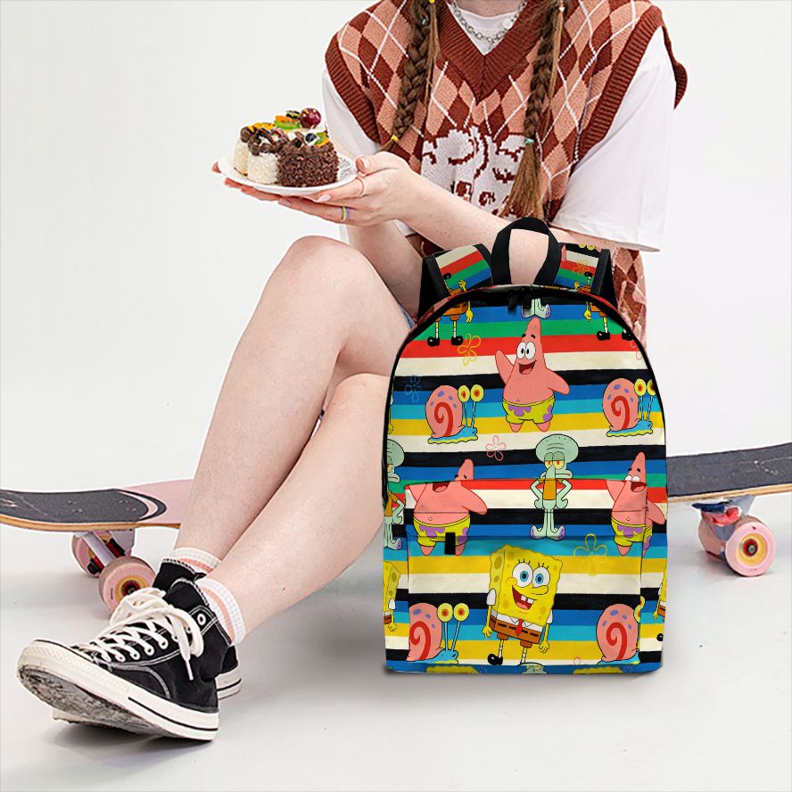 School Backpack Teen - กระเป๋าเป้สะพายหลังลายสปอนจ์บ็อบ สแควร์แพนท์ส,กระเป๋านักเรียนน้ำหนักเบาพร้อมช่องใส่แล็ปท็อป, กระเป๋าเป้สะพายหลังแบบลำลองสำหรับวัยรุ่น