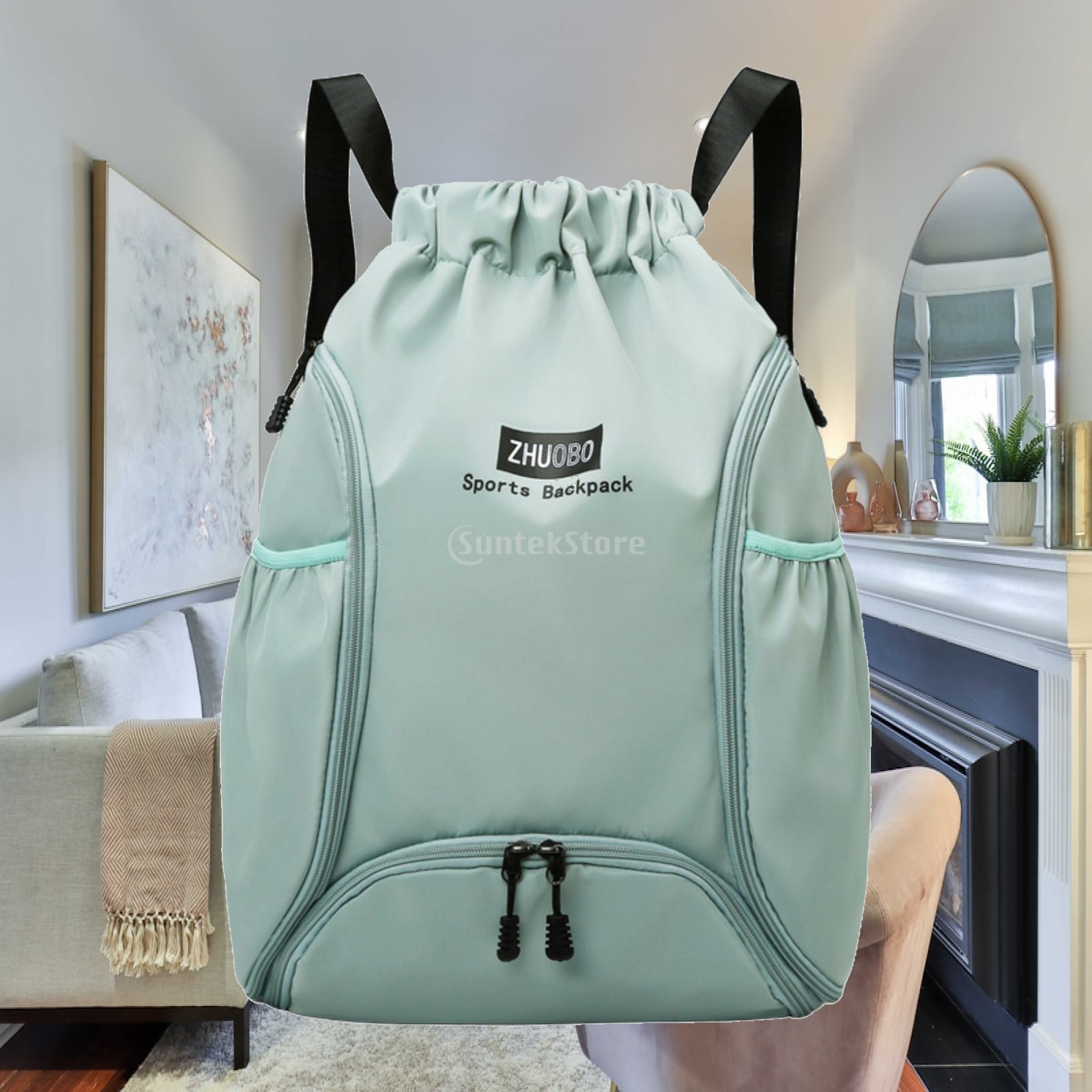 Drawstring Gym Bag - กระเป๋าเป้สะพายหลังบาสเก็ตบอลแบบมีเชือกรูดพร้อมสายสะพายไหล่ปรับได้ กระเป๋ายิมแบบพกพาสำหรับฟุตบอล ท่องเที่ยว บาสเก็ตบอล วอลเลย์บอล