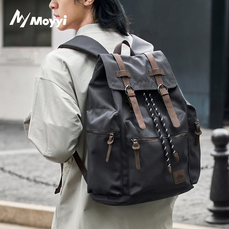 Hiking Backpack Waterproof - MOYYI 27L กระเป๋าเป้สะพายหลังขนาดใหญ่สำหรับผู้ชายเชือกรูดหลายกระเป๋าผ้าใบ 17.3 นิ้วช่องใส่แล็ปท็อปกระเป๋าเดินทางสำหรับเดินป่า