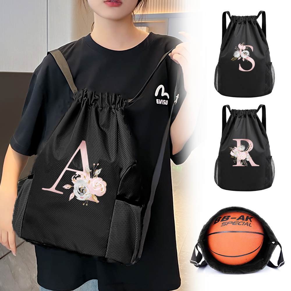 Drawstring Gym Bag - กระเป๋าหูรูดสีดำ, กระเป๋าเป้สะพายหลังสำหรับออกกำลังกาย, กระเป๋าว่ายน้ำผ้าอ๊อกซ์ฟอร์ดกันน้ำ, กระเป๋าแยกส่วนเปียกและแห้ง