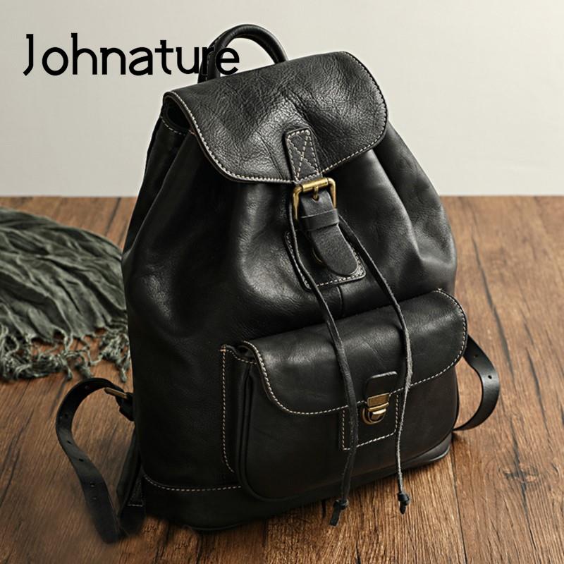 Leather Backpack Vintage - กระเป๋าเดินทางหนังวัวแท้ Johnature รุ่นใหม่ ปี 2026 สไตล์วินเทจ