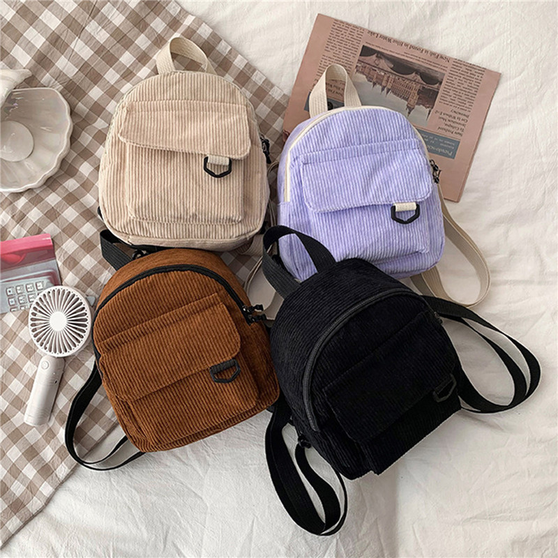 Fashion Backpack Women - สีทึบกระเป๋าเป้สะพายหลังมินิ Corduroy กระเป๋าเป้สะพายหลังขนาดเล็กสบายๆนักเรียน Bookbags เดินทาง Rucksack
