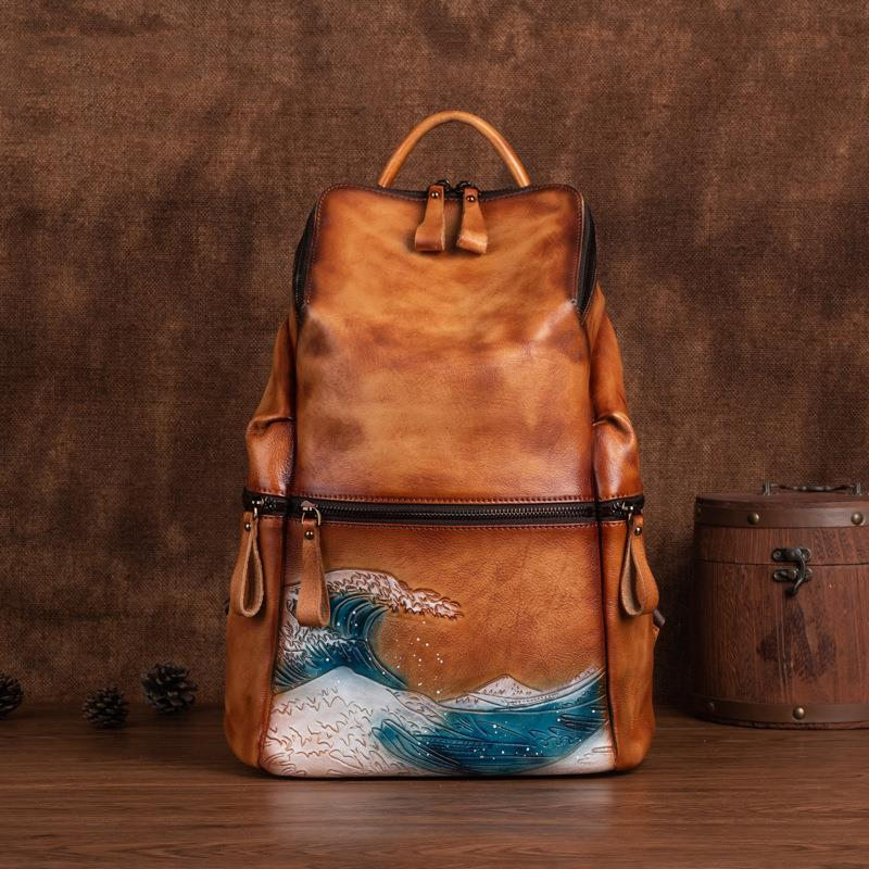 Leather Backpack Vintage - ของแท้นุ่มกระเป๋าเป้สะพายหลังหนังของผู้หญิงขนาดใหญ่กระเป๋าเดินทางกลางแจ้ง2022ฤดูหนาวธรรมชาติ Cowhide กระเป๋าเป้สะพายหลังหญิง