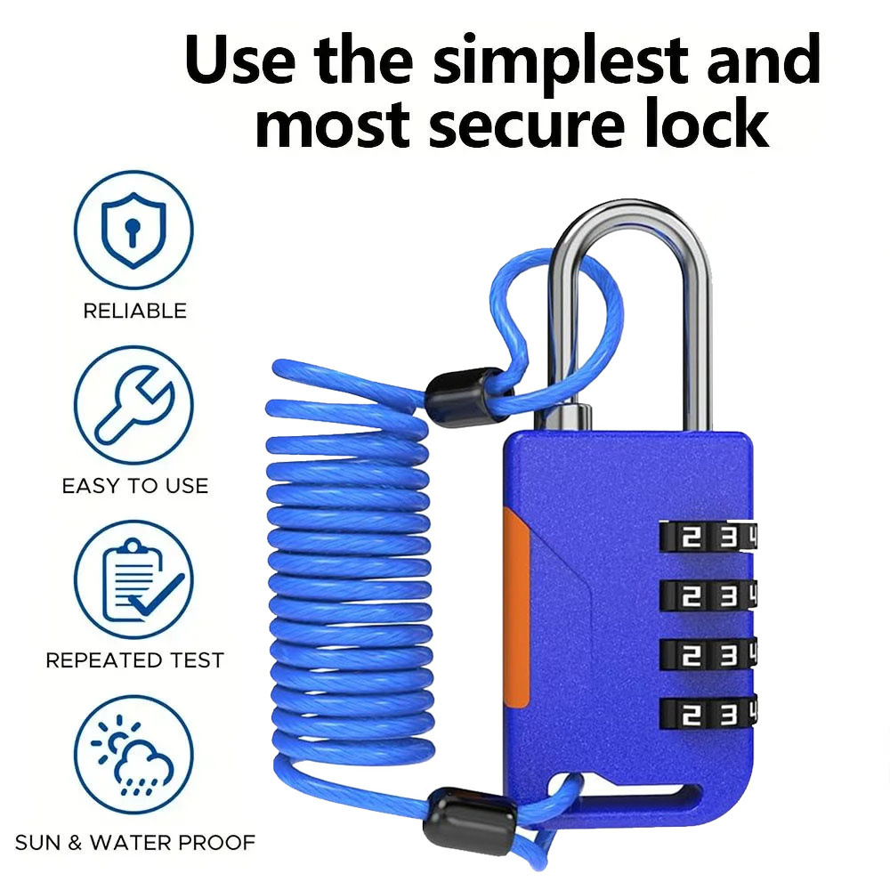 Travel Backpack Anti Theft - กุญแจรหัส 4 หลัก พร้อมสายเคเบิลแบบยืดหดได้ ป้องกันการโจรกรรม สำหรับกระเป๋าเดินทาง