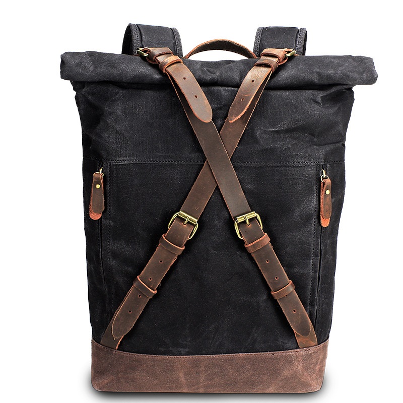 Leather Backpack Vintage - Retro ผ้าใบหนังกระเป๋าเป้สะพายหลังผู้ชายกันน้ำขนาดใหญ่ความจุเยาวชนรถจักรยานยนต์กระเป๋าเป้สะพายหลังแฟชั่น