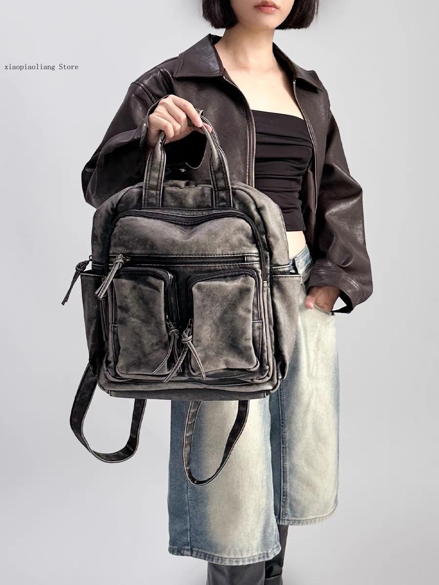 กระเป๋าเป้หนัง PU ล้างนุ่มหรูห - Leather Backpack Vintage บทวิจารณ์และราคา