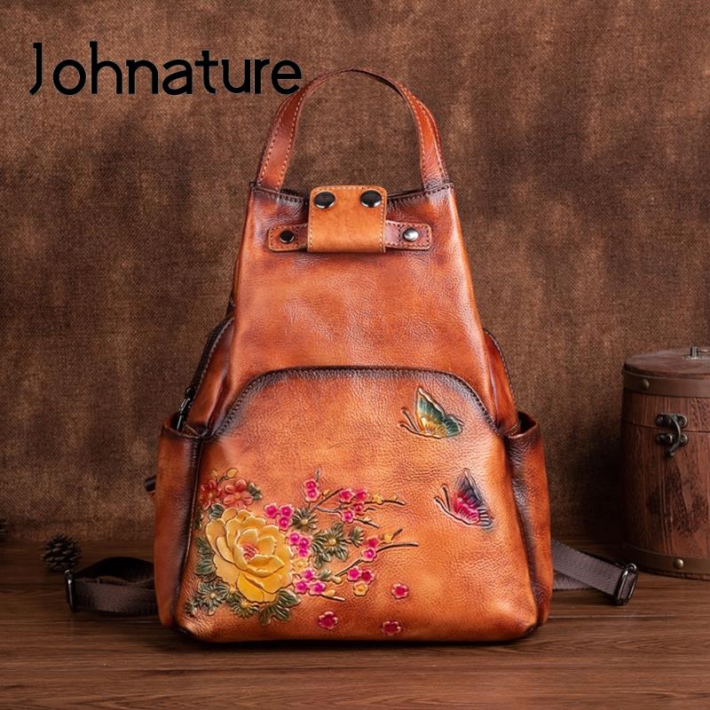 กระเป๋าหนังแท้ Johnature ลายปั - Leather Backpack Vintage บทวิจารณ์และราคา